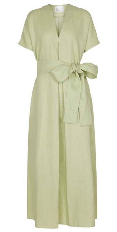 chinese dress ladies THE POET DRESS in GREEN STRIPED LINEN  Lisa Marie Fernandez