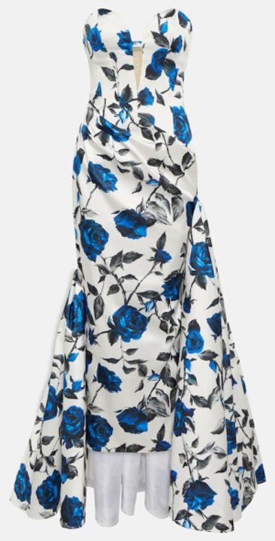 Rasario Rasario Draped floral satin gown