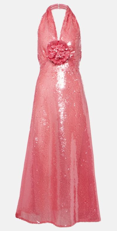 Rodarte - Floral-appliqu sequined midi dress Rodarte - Floral-appliqu sequined midi dress