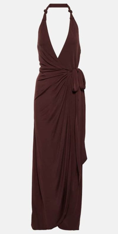halter top long prom dresses Luuvis Women Red Halter Neck Backless Lace Top Long Satin Mermaid Prom Dress  with Slit main image 1