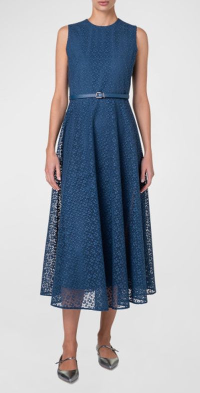 Akris - Sleeveless Embroidered Lace Belted Midi Dress