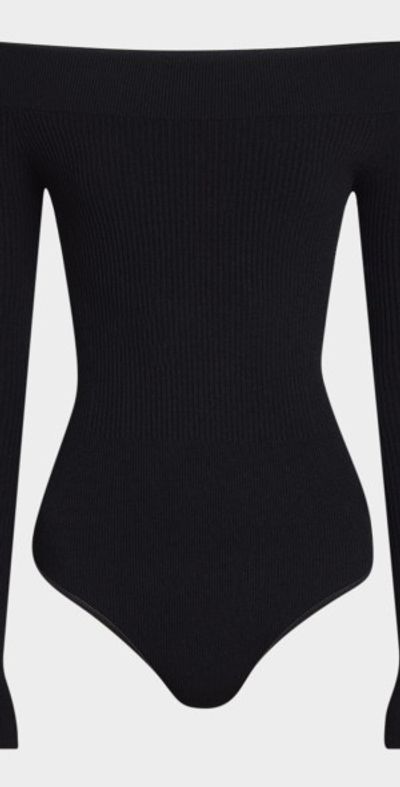 ALAIA Off-The-Shoulder Long-Sleeve Rib Bodysuit