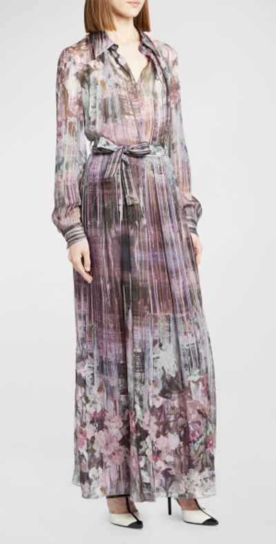 alberta ferretti shirt dress Alberta Ferretti butterfly-print semi-sheer Shirt Dress | Purple