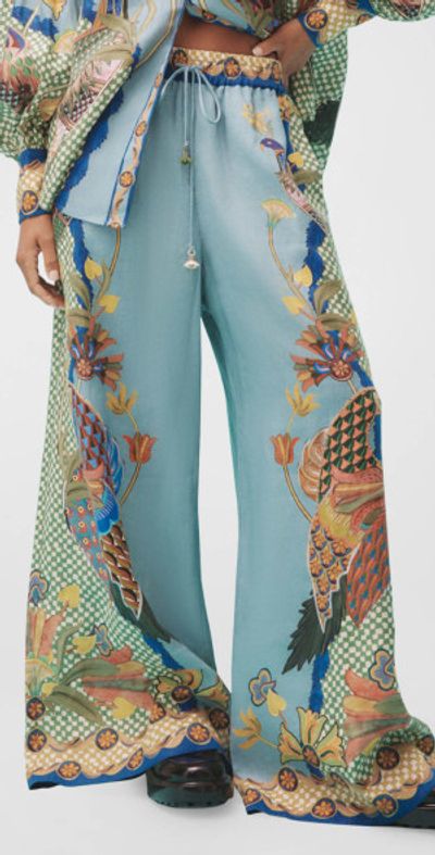 ALEMAIS Gilly Bird-Print Wide-Leg Linen Pants