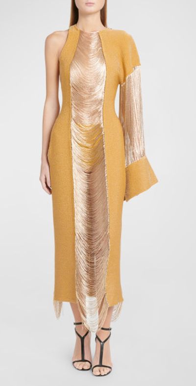 Alexander McQueen - Armour-Stitch Fringe Cutout Asymmetric Midi Dress