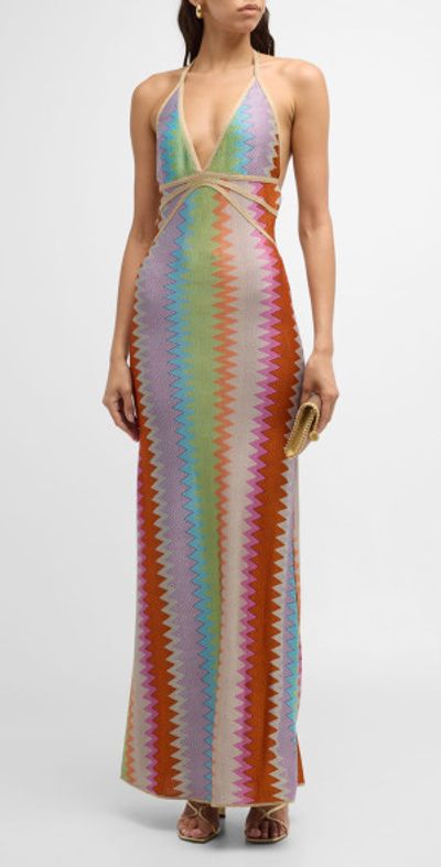 Alexis - Enna Chevron Backless Halter Maxi Dress