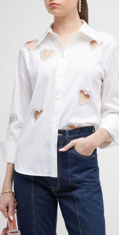 Alice + Olivia Finely Embellished Button-Front Heart Cutout Shirt