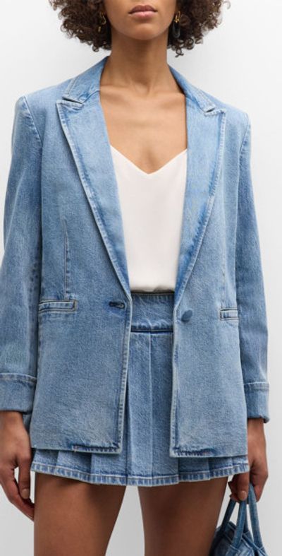 Alice + Olivia Justine Denim Roll-Cuff Longline Blazer