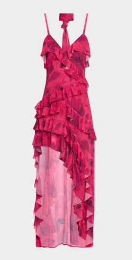 Alice + Olivia Nelia High-Low Ruffle Wrap Maxi Dress with Detachable Scarf