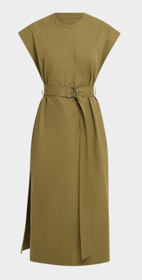 ARGENT Belted Cap-Sleeve Cotton Twill Midi Shirtdress