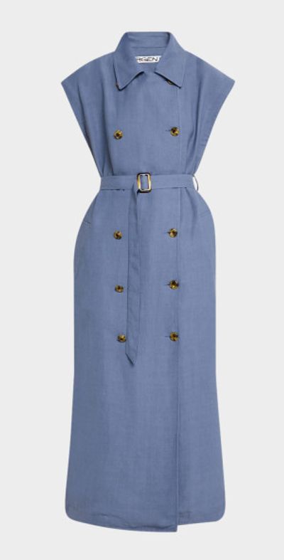 ARGENT Double-Breasted Twill Trench Midi Dress