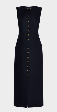 ARGENT Sleeveless Button-Down Linen Midi Dress