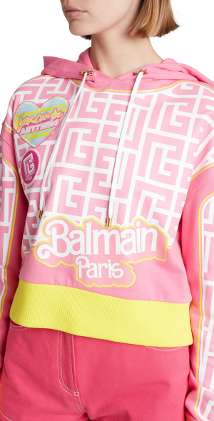 Balmain Barbie　バービー　ロゴパーカー Balmain - x Barbie Monogram-Print Logo Cropped Hoodie