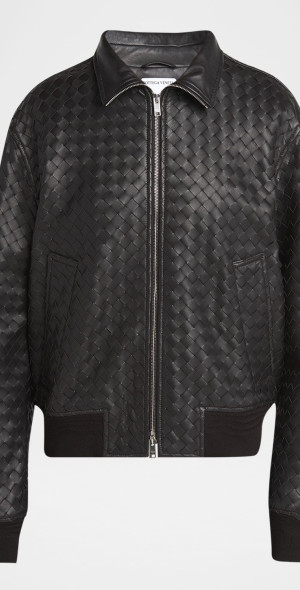 ジャケット・アウター BOTTEGA VENETA Intrecciato design jacket Bottega Veneta - Intrecciato Leather Blouson Jacket - Brown