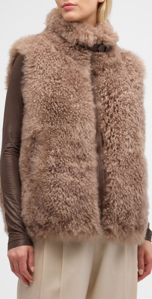 BRUNELLO CUCINELLI フード付きファーベスト Cashmere shearling vest for Woman in Rust Brown | Brunello Cucinelli