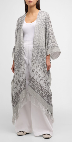 Poncho Brunello Cucinelli Lin Avec Franges Métalliques Or - Occasion Très Bon état, Taille 4-10