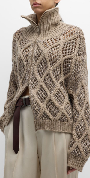 Cardigan Brunello Cucinelli Oversize à Capuche Avec Paillettes - Taille M, Occasion Très Bon état (9/10)