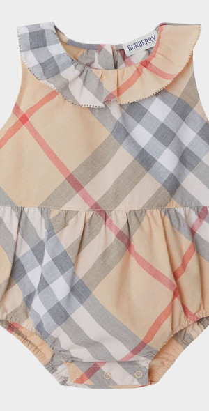 Burberry - Kid's Norah Check Sunbubble Bodysuit, Size 3M-18M