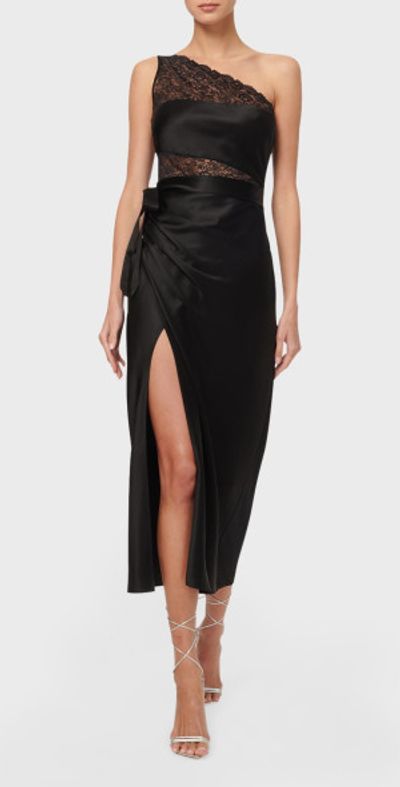 Cami NYC - Rowan One-Shoulder Draped-Skirt Midi Lace Dress