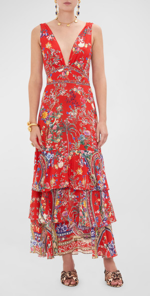 Floral Surplice Ruffle Hem Tie-Back Dress main image 0