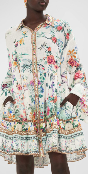 CROPPED WRAP SHIRT WITH LACE TRIM AT YOKE PLUMES AND PARTERRES