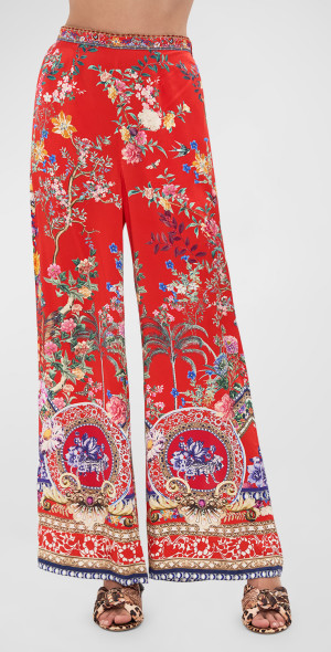 Silk Floral Wide-Leg Pants | Elegant Women's Designer Trousers
