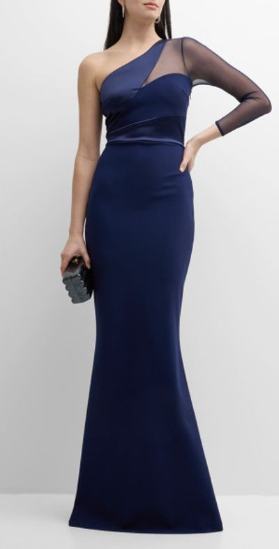 chiara boni one shoulder dress Chiara Boni La Petite Robe Zenab Sugar One-Shoulder Long Gown, Midnight, Women's, 10, Evening Formal Gala Gowns Mother of the Bride Groom One-Shoulder