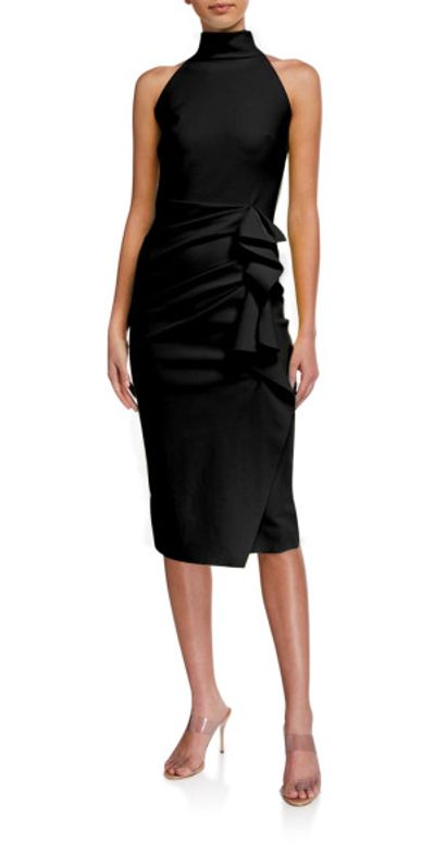 chiara boni la petite robe sleeveless halter ruched dress preppy style