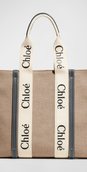 Chloe Woody Large Logo Canvas Shopper Tote Bag