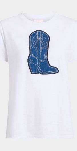 Cinq a Sept Crewneck Studded Denim Boot Tee