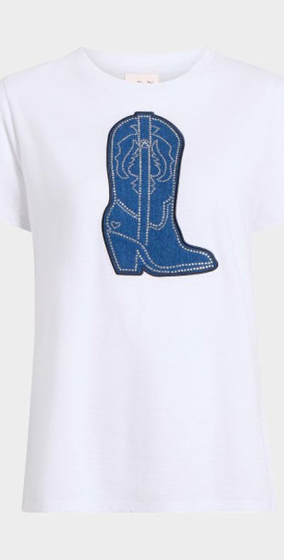 Cinq a Sept Crewneck Studded Denim Boot Tee