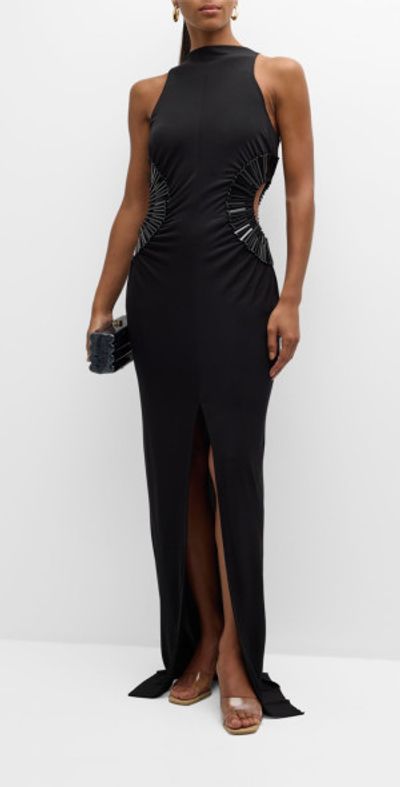 Cult Gaia - Ryann Embellished Cutout High-Neck Crepe Gown