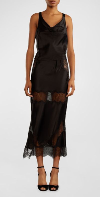Cynthia Rowley - Bias-Cut Lace & Silk Charmeuse Midi Skirt