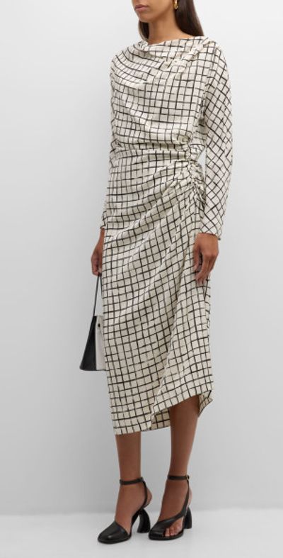 white christmas dresses Dries Van Noten Navy Crepe Abstract Print Dress – Runway Catalog main image 1