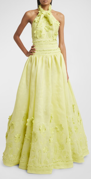 Elysia Halter Gown - Ivory Blossom