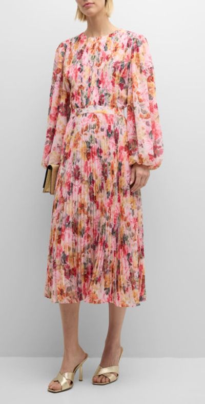 Elie Tahari The Cecilia Pleated Floral-Print Midi Dress