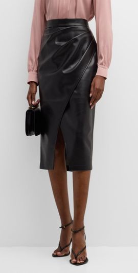 Elie Tahari The Rebecca Ruched Vegan Leather Midi Skirt