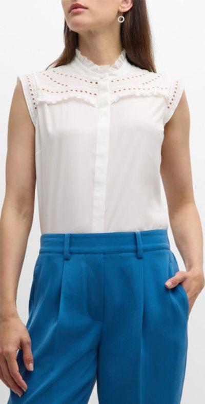 Elie Tahari The Terrin Eyelet-Embroidered Ruffle Blouse