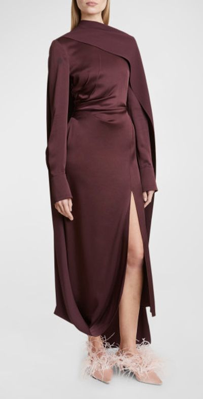 Erdem - Long-Sleeve Draped Scarf Satin Maxi Dress