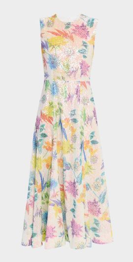 E.Stott Olive Sleeveless Floral Sequin Midi Dress