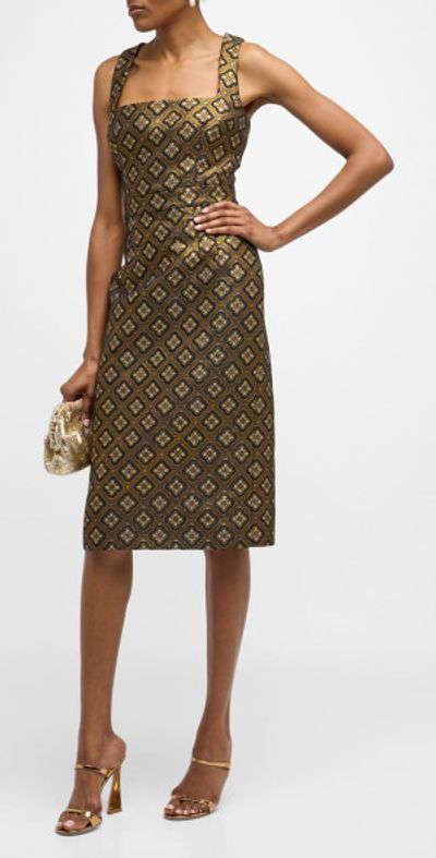 knee length dresses for ladies Metallic Brocade Dress Tunic S – OMNIA