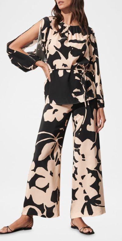 Figue Kasey Floral Belted Slit-Sleeve Silk Tunic