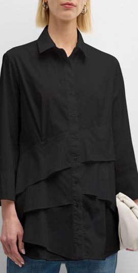Finley Jenna Button-Down Ruffle Poplin Top