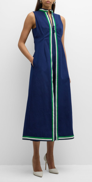 Frances Valentine Susie Striped-Trim Coat Jumpsuit Set