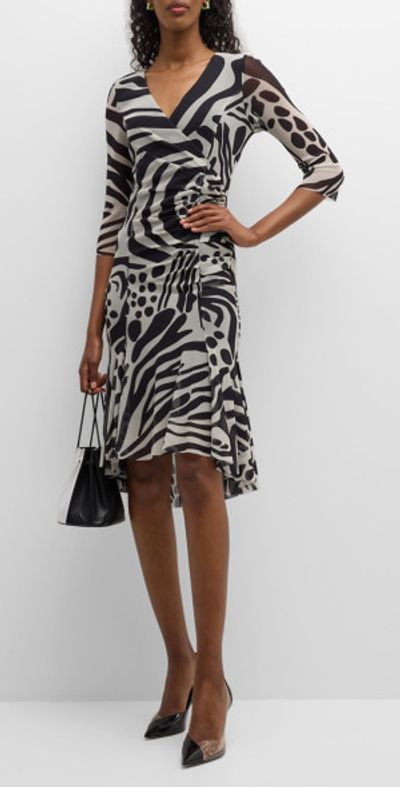 Fuzzi - Animal-Print Tulle High-Low Midi Dress