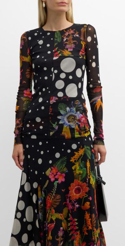 Fuzzi - Polka-Dot & Floral-Print Tulle Midi Dress