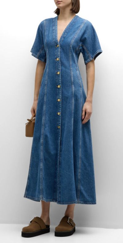 denim maxi dress with sleeves Utta Oversize Denim Shirtdress - Short Sleeve
