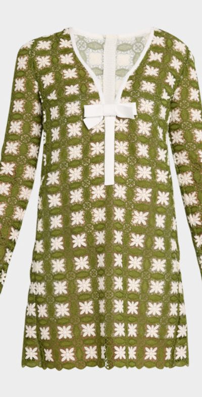 Giambattista Valli Crochet Knit Long-Sleeve Mini Dress