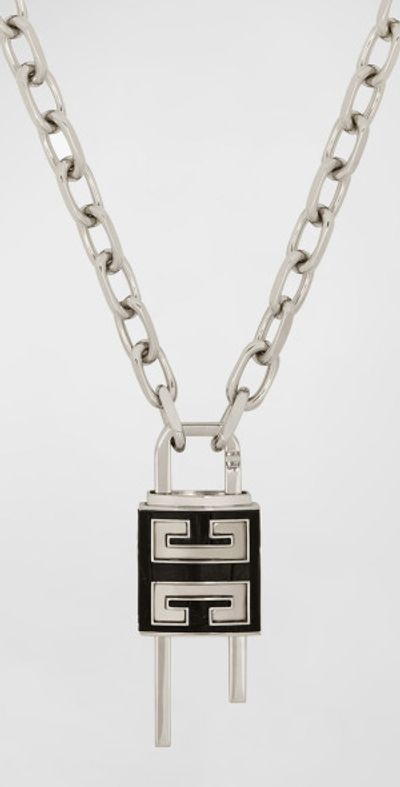 Givenchy Men's Leather 4G-Lock Pendant Necklace