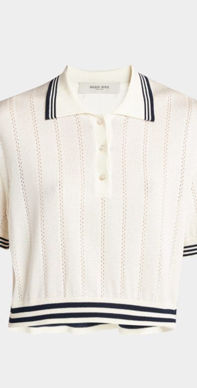 Golden Goose Golden Cropped Open-Work Polo Top